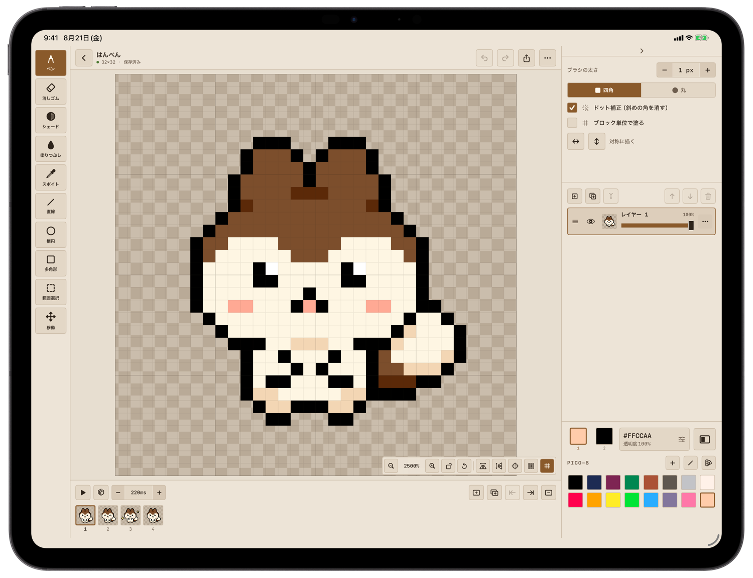 iPad でアニメーションのコマを編集しているところ